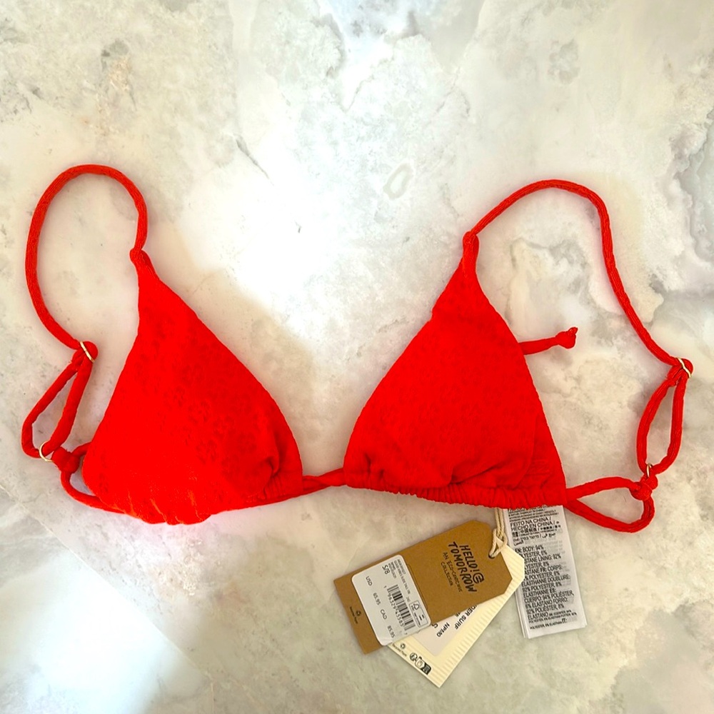 Billa Bong Good Vibes Slide Tall Triangle Bikini Top in Sunset Red